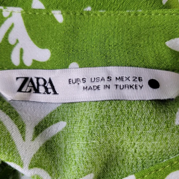 Zara Lilou Midi Dress Size S Green White Tropical Floral Belted Flowy Viscose - Picture 5 of 11